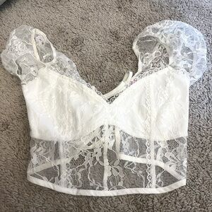 Edikted white lace crop top